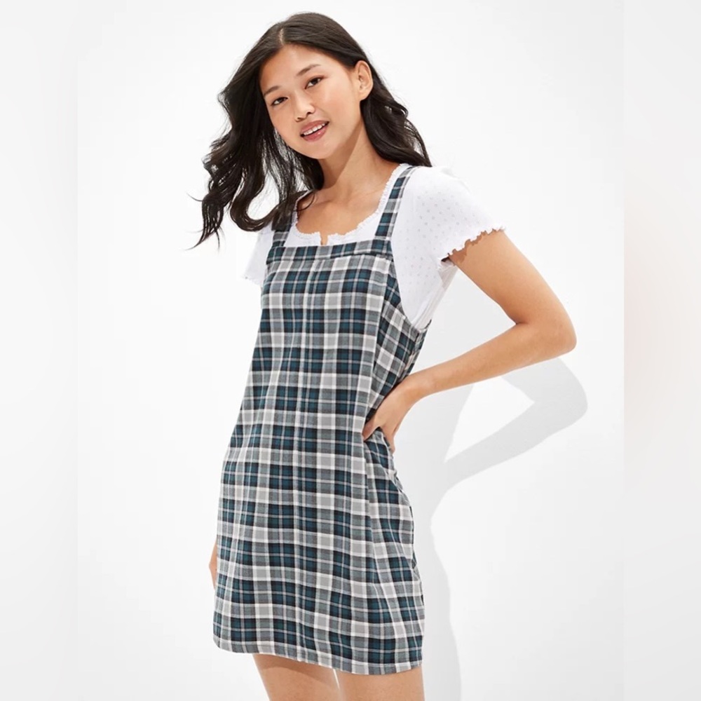 AE Plaid Overall Mini Dress